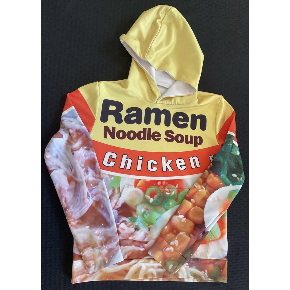 Ramen Noodle Soup‎ Hoodie Kids Large Yellow Chicken Flavor Food Graphic Pullover